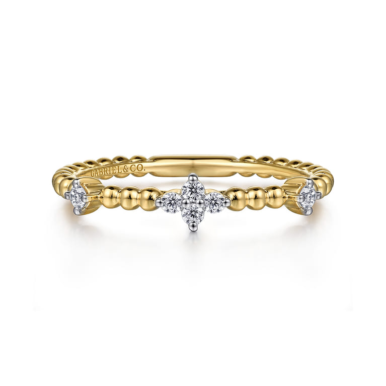 14K Yellow Gold Diamond Station Bujukan Stackable Ring - 0.1 ct - Shot 1