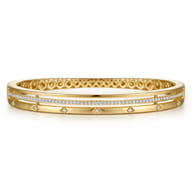 14K Yellow Gold Diamond Station Closed Bangle Bracelet