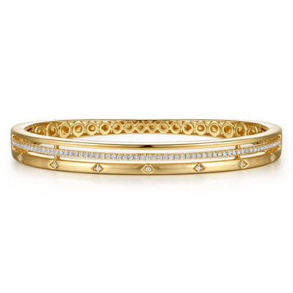 14K Yellow Gold Diamond Station Closed Bangle Bracelet