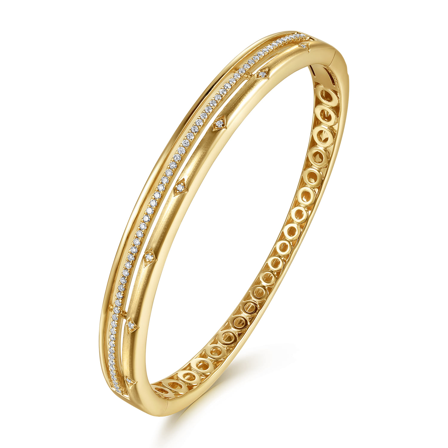 14K Yellow Gold Diamond Station Closed Bangle Bracelet - 0.4 ct - Shot 2
