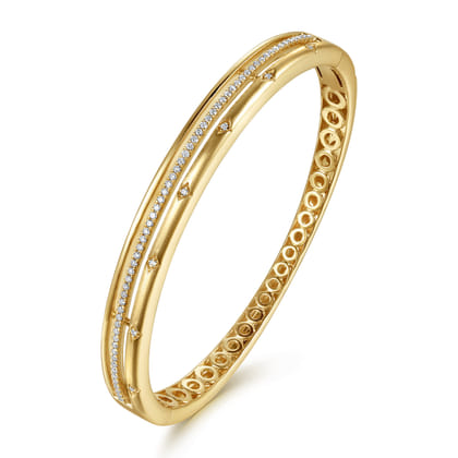 14K Yellow Gold Diamond Station Closed Bangle Bracelet