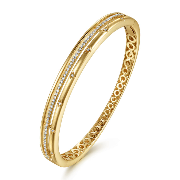 14K Yellow Gold Diamond Station Closed Bangle Bracelet - 0.4 ct - Shot 2
