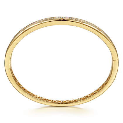14K Yellow Gold Diamond Station Closed Bangle Bracelet