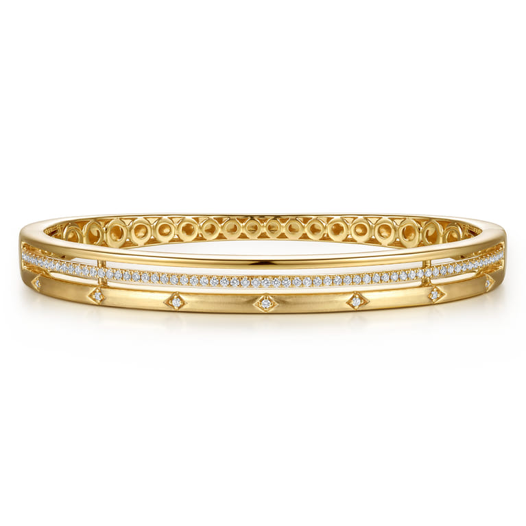 14K Yellow Gold Diamond Station Closed Bangle Bracelet - 0.4 ct - Shot 1