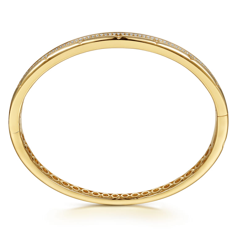 14K Yellow Gold Diamond Station Closed Bangle Bracelet - 0.4 ct - Shot 3