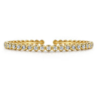14K Yellow Gold Diamond Station Cuff Bangle Bracelet
