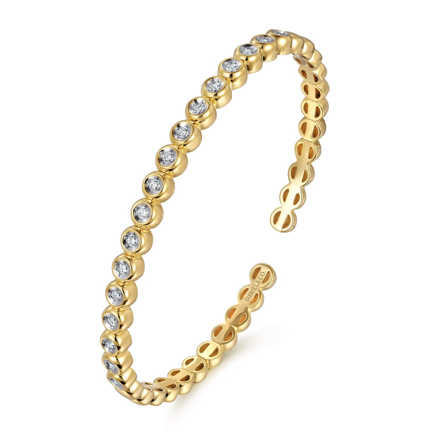 14K Yellow Gold Diamond Station Cuff Bangle Bracelet - 0.4 ct - Shot 2