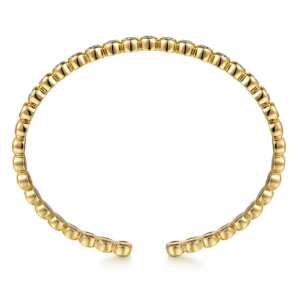 14K Yellow Gold Diamond Station Cuff Bangle Bracelet