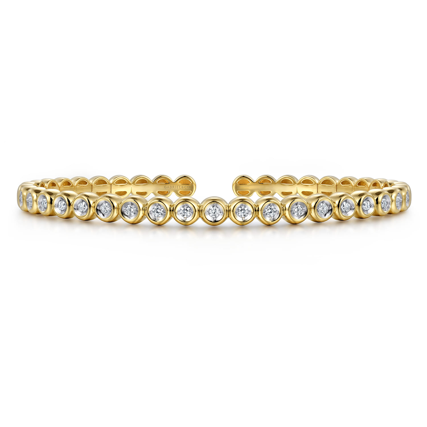 14K Yellow Gold Diamond Station Cuff Bangle Bracelet - 0.4 ct - Shot 1