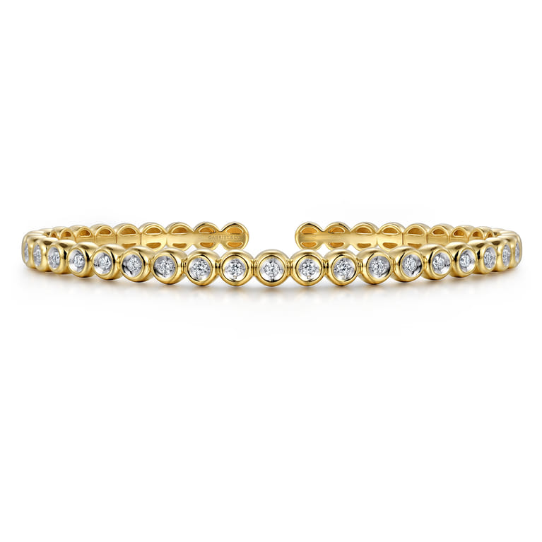 14K Yellow Gold Diamond Station Cuff Bangle Bracelet - 0.4 ct - Shot 1