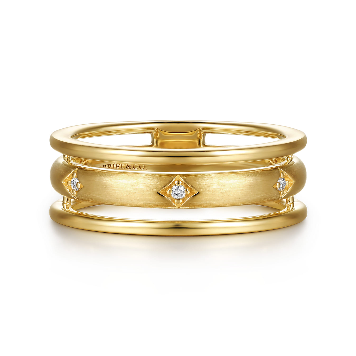 14K Yellow Gold Diamond Station Easy Stackable Ring - 0.02 ct - Shot 1