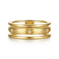 14K Yellow Gold Diamond Station Easy Stackable Ring