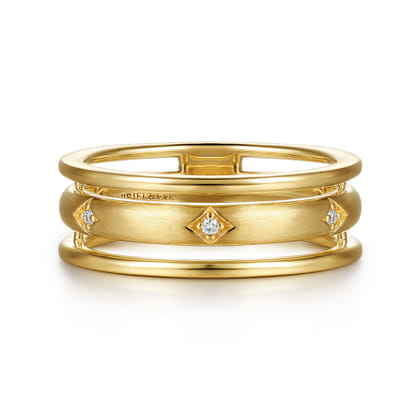 14K Yellow Gold Diamond Station Easy Stackable Ring