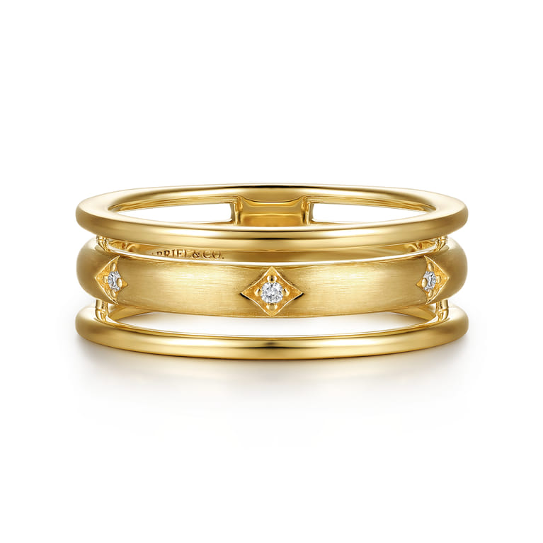 14K Yellow Gold Diamond Station Easy Stackable Ring - 0.02 ct - Shot 1