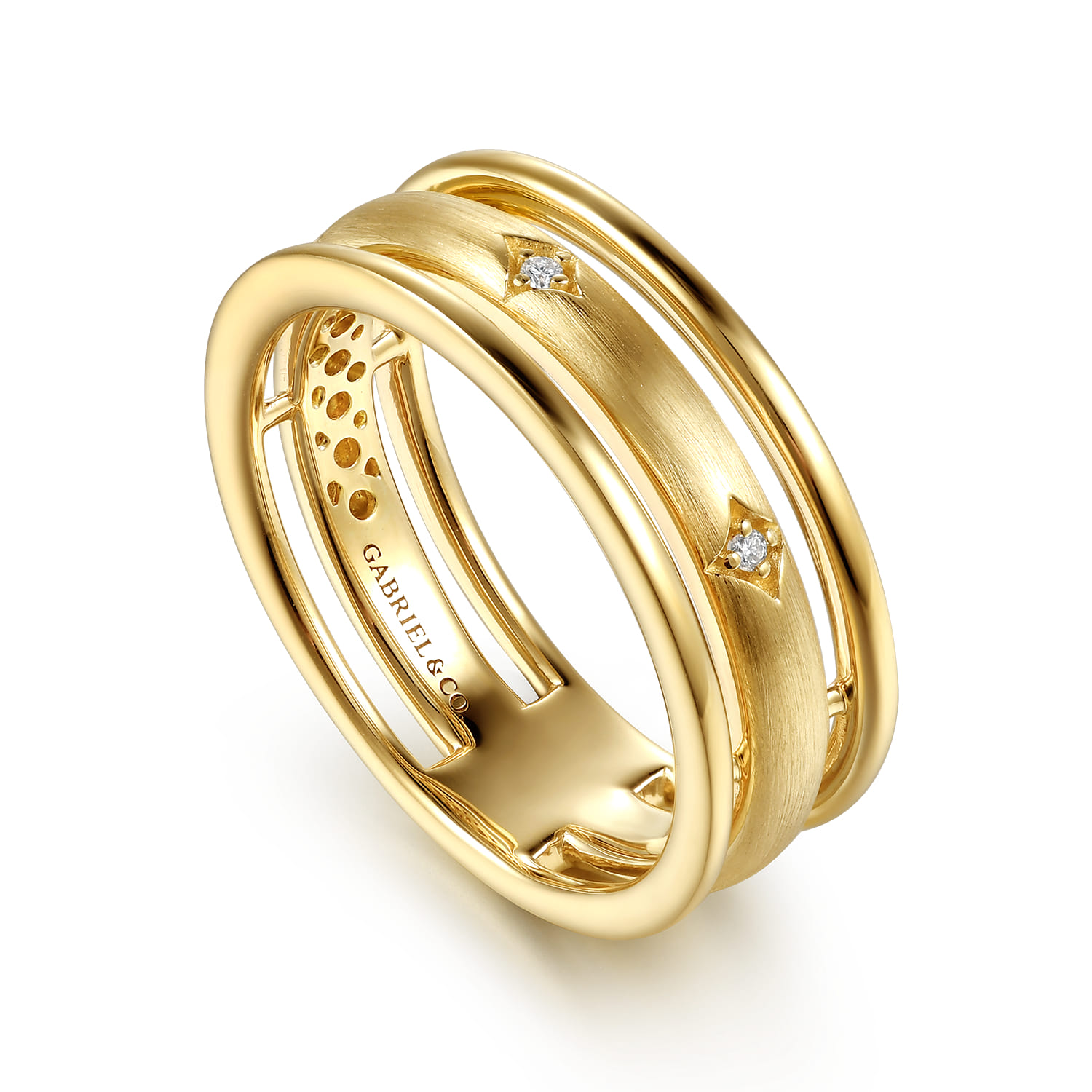 14K Yellow Gold Diamond Station Easy Stackable Ring - 0.02 ct - Shot 3