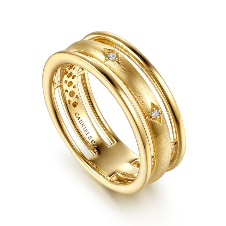 14K Yellow Gold Diamond Station Easy Stackable Ring - 0.02 ct - Shot 3