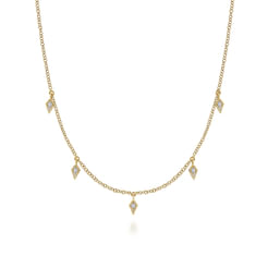 14K Yellow Gold Diamond Station Kite Droplet Necklace