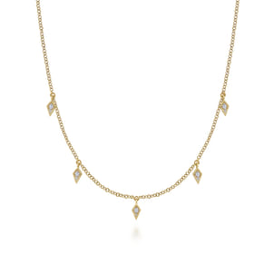 14K Yellow Gold Diamond Station Kite Droplet Necklace