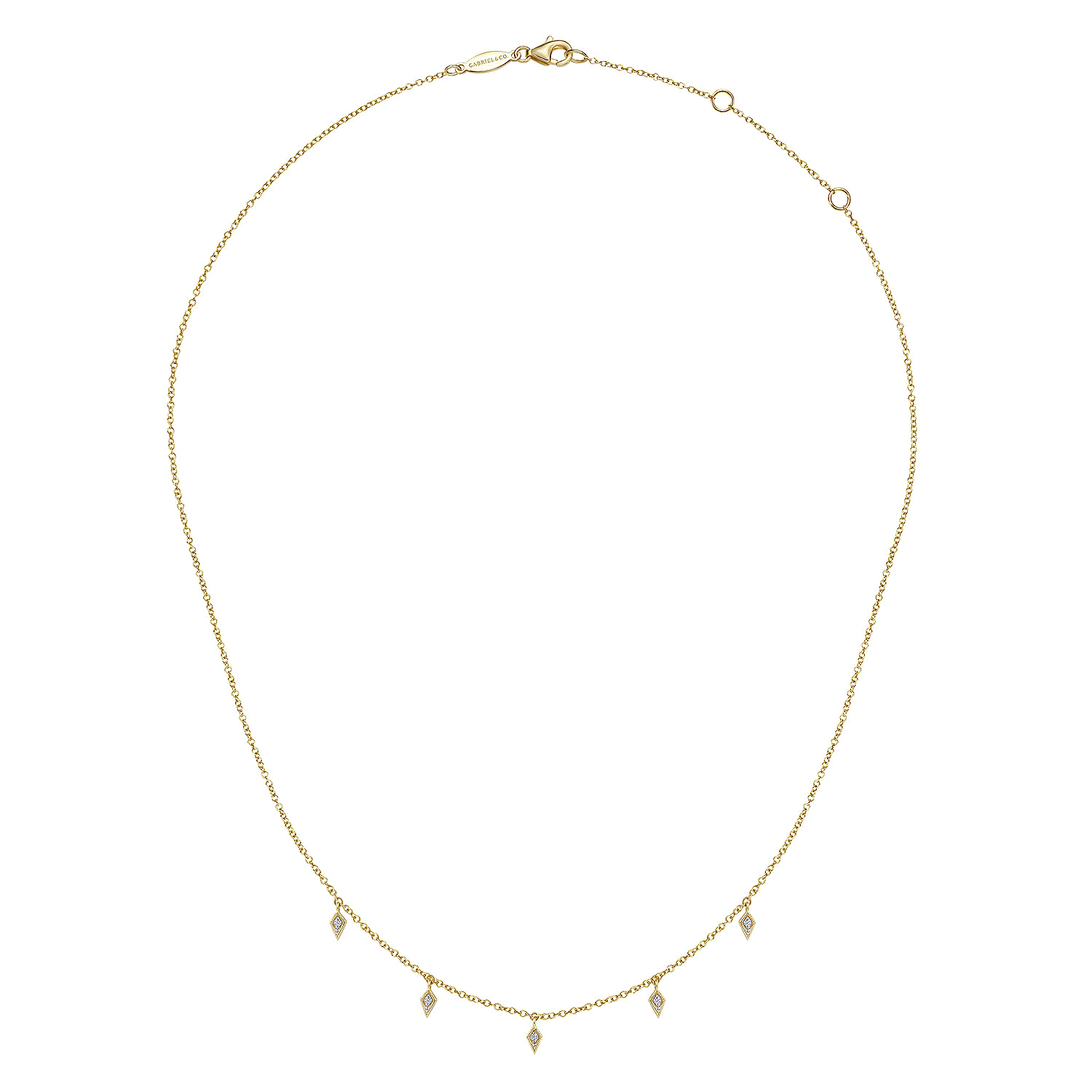 14K Yellow Gold Diamond Station Kite Droplet Necklace