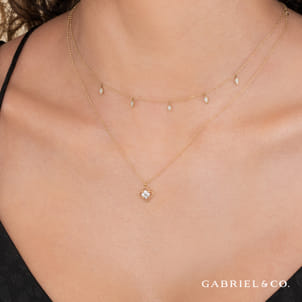 14K Yellow Gold Diamond Station Kite Droplet Necklace