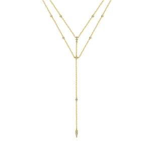 14K Yellow Gold Diamond Station Layered Y Necklace