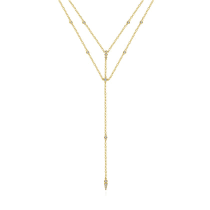 14K Yellow Gold Diamond Station Layered Y Necklace