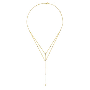 14K Yellow Gold Diamond Station Layered Y Necklace