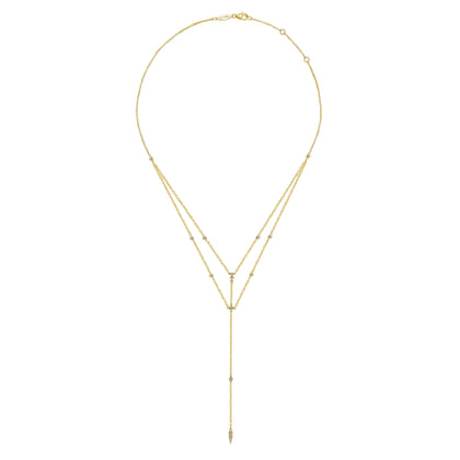 14K Yellow Gold Diamond Station Layered Y Necklace
