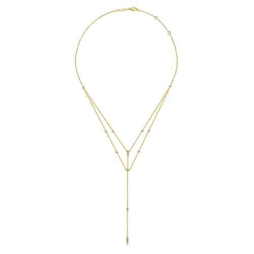 14K Yellow Gold Diamond Station Layered Y Necklace - 0.25 ct - Shot 2