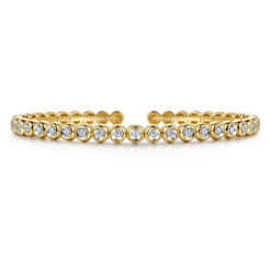 14K Yellow Gold Diamond Station Open Bangle