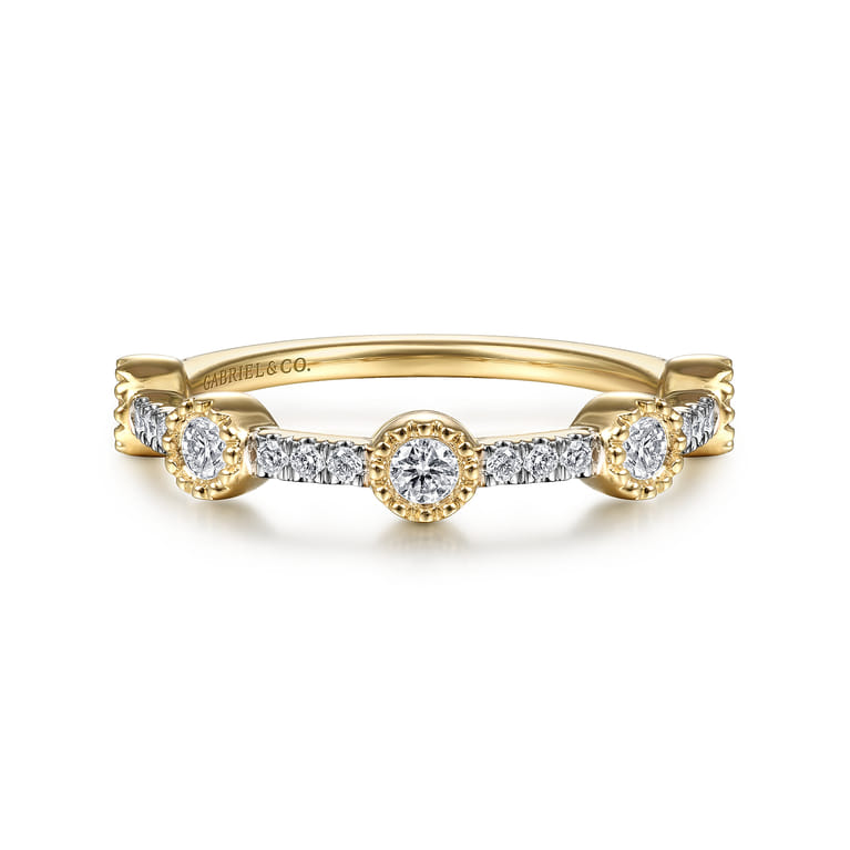 14K Yellow Gold Diamond Station Stackable Ring - 0.35 ct - Shot 1