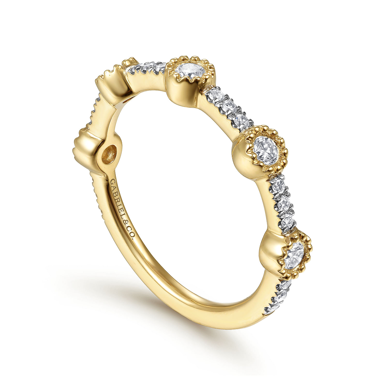 14K Yellow Gold Diamond Station Stackable Ring - 0.35 ct - Shot 3