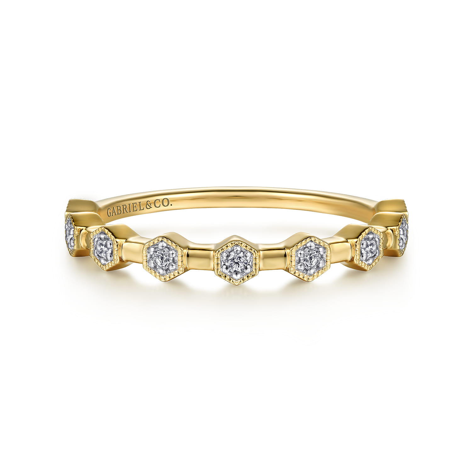 14K Yellow Gold Diamond Station Stackable Ring - 0.09 ct - Shot 1