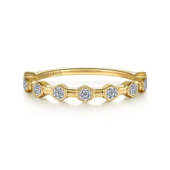 14K Yellow Gold Diamond Station Stackable Ring