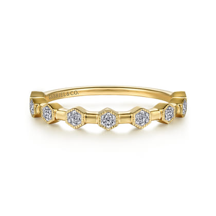14K Yellow Gold Diamond Station Stackable Ring