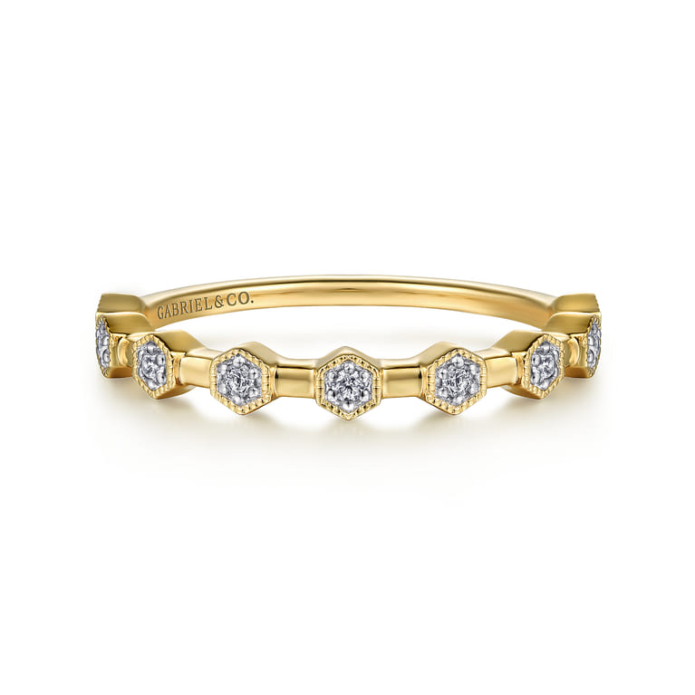 14K Yellow Gold Diamond Station Stackable Ring - 0.09 ct - Shot 1