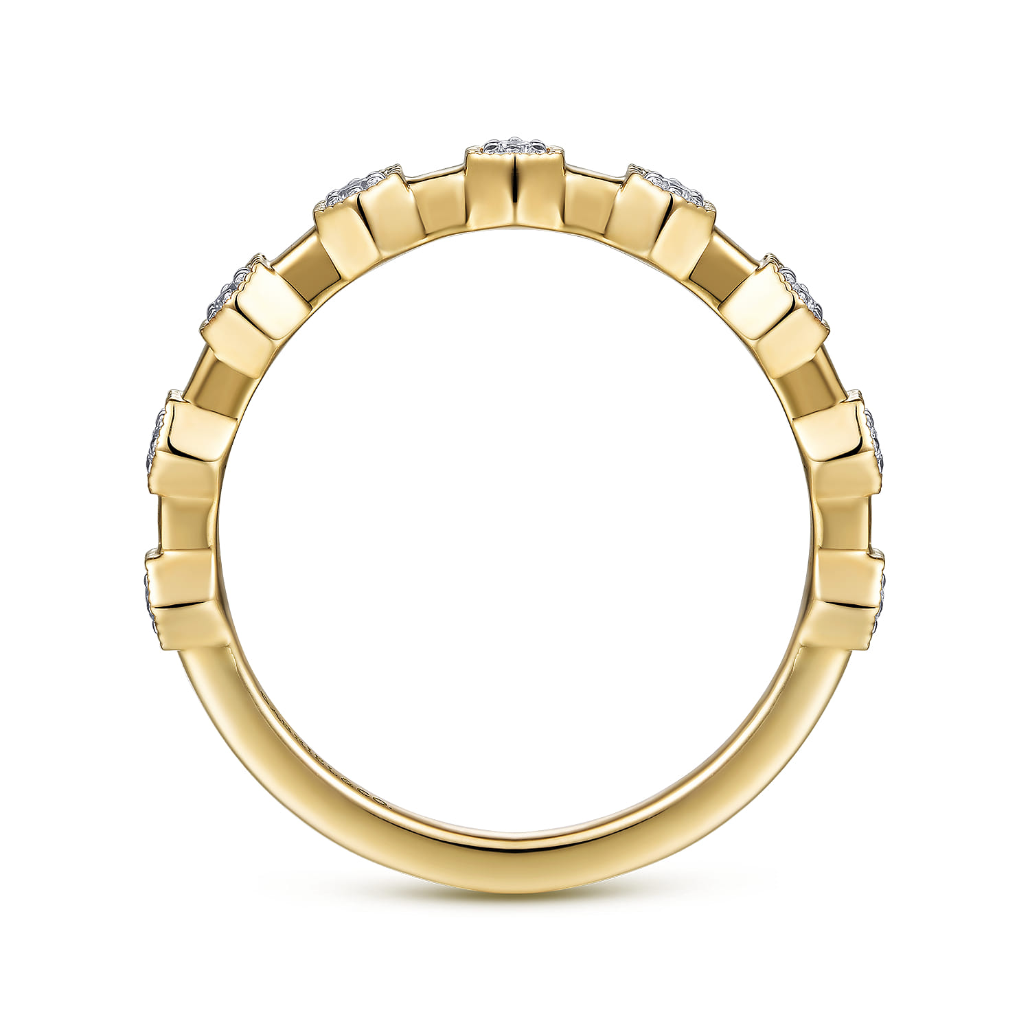 14K Yellow Gold Diamond Station Stackable Ring - 0.09 ct - Shot 2