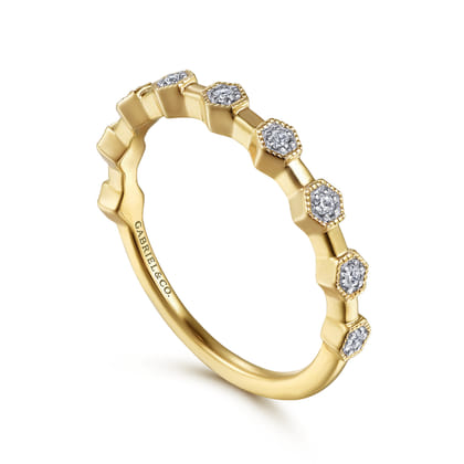 14K Yellow Gold Diamond Station Stackable Ring