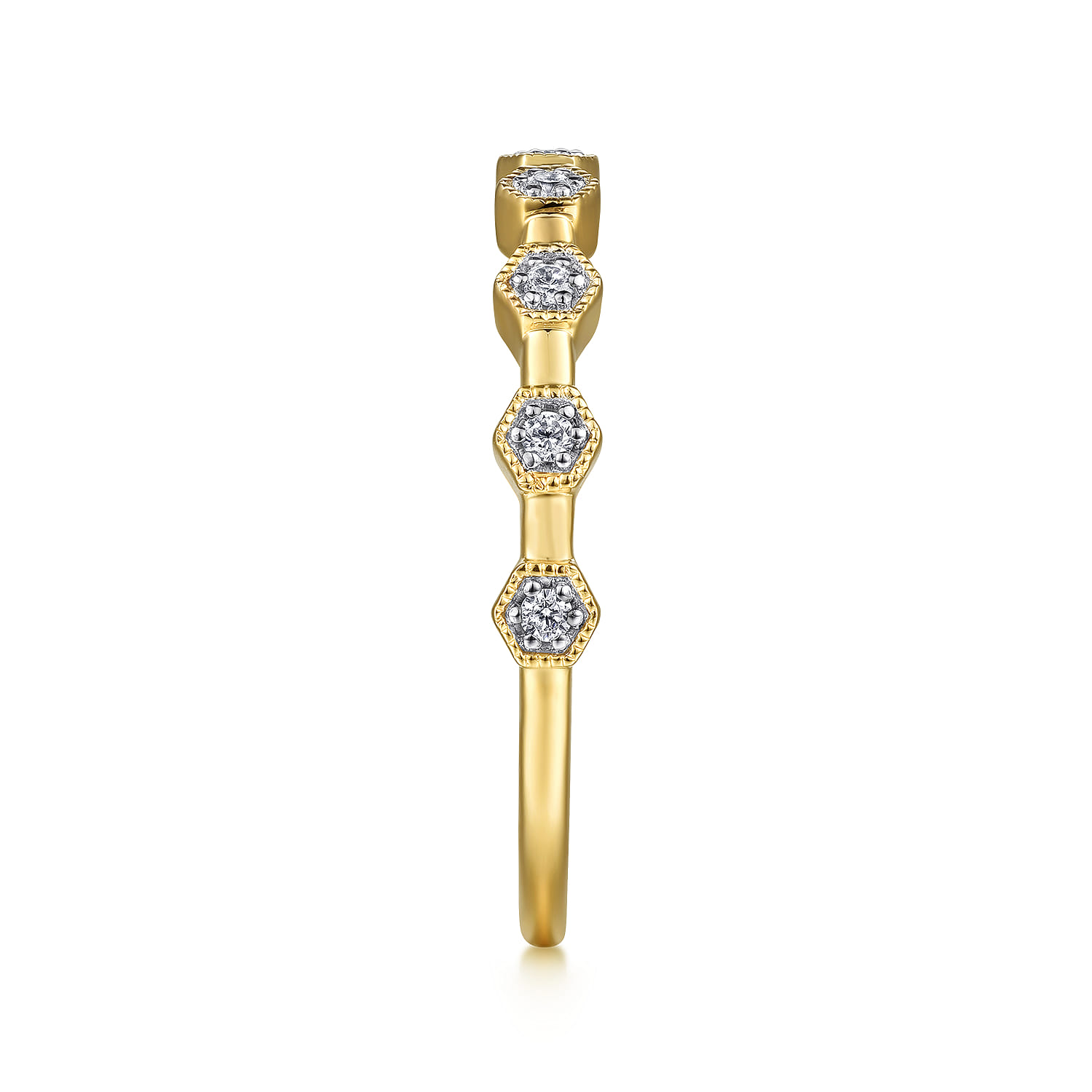 14K Yellow Gold Diamond Station Stackable Ring - 0.09 ct - Shot 4