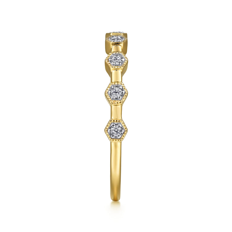 14K Yellow Gold Diamond Station Stackable Ring - 0.09 ct - Shot 4