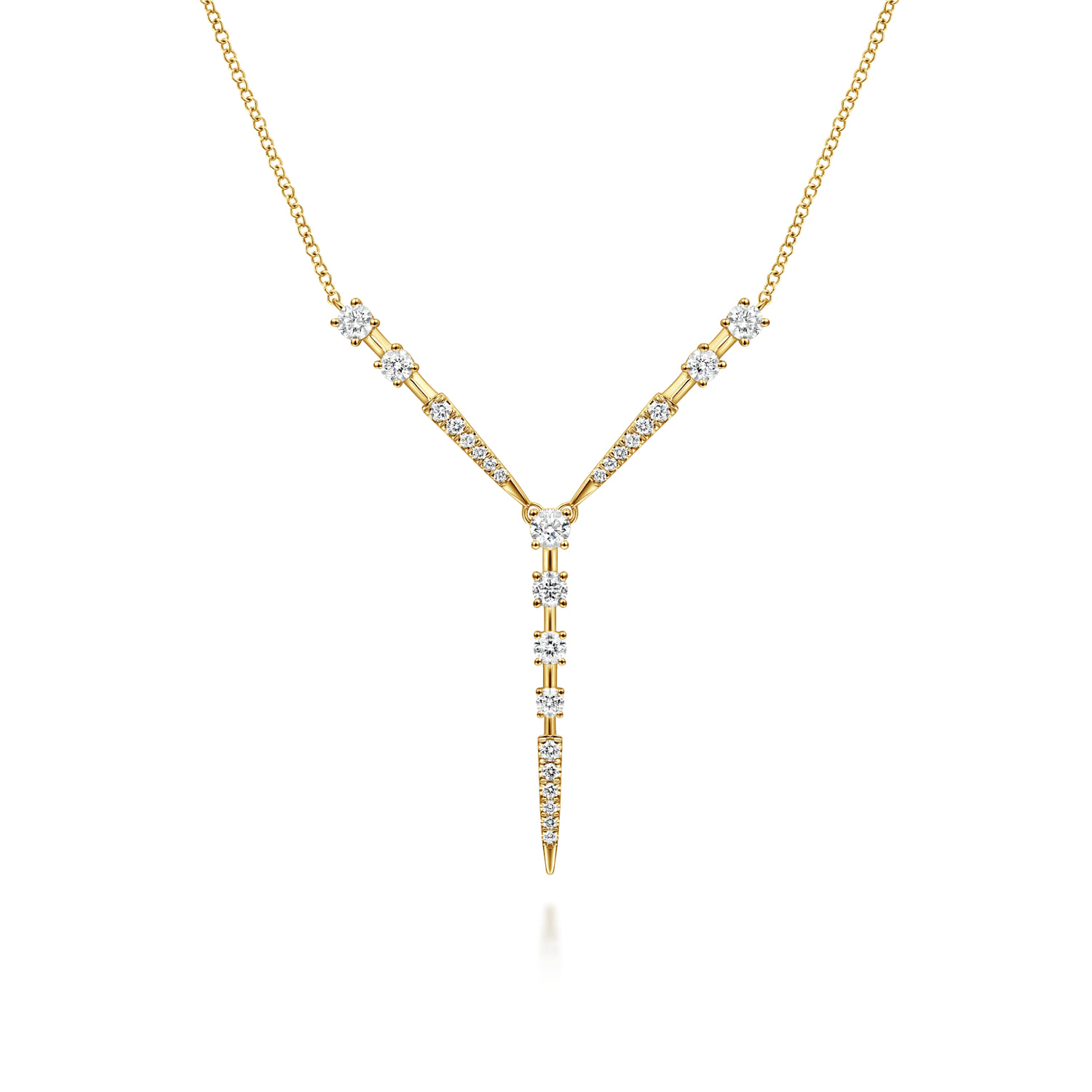 14K Yellow Gold Diamond Station Y Necklace - 0.75 ct - Shot 1