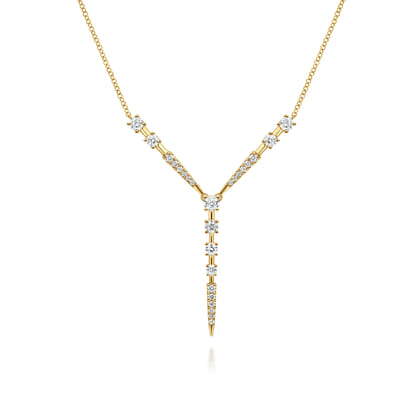 14K Yellow Gold Diamond Station Y Necklace