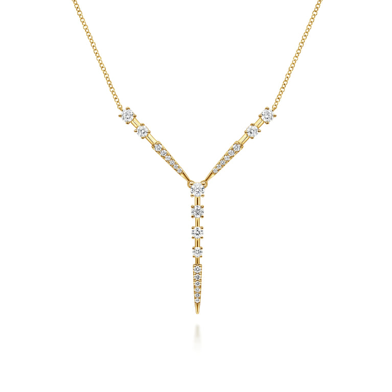 14K Yellow Gold Diamond Station Y Necklace - 0.75 ct - Shot 1