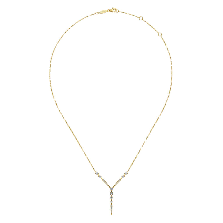14K Yellow Gold Diamond Station Y Necklace - 0.75 ct - Shot 2