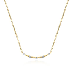 14K Yellow Gold Diamond Stations Bar Necklace
