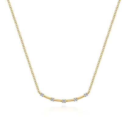 14K Yellow Gold Diamond Stations Bar Necklace