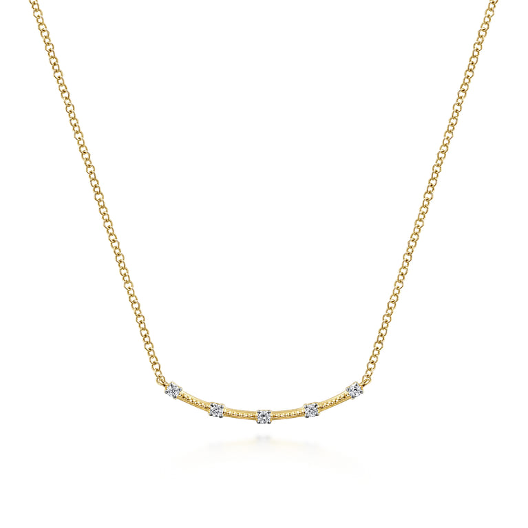 14K Yellow Gold Diamond Stations Bar Necklace - 0.06 ct - Shot 1