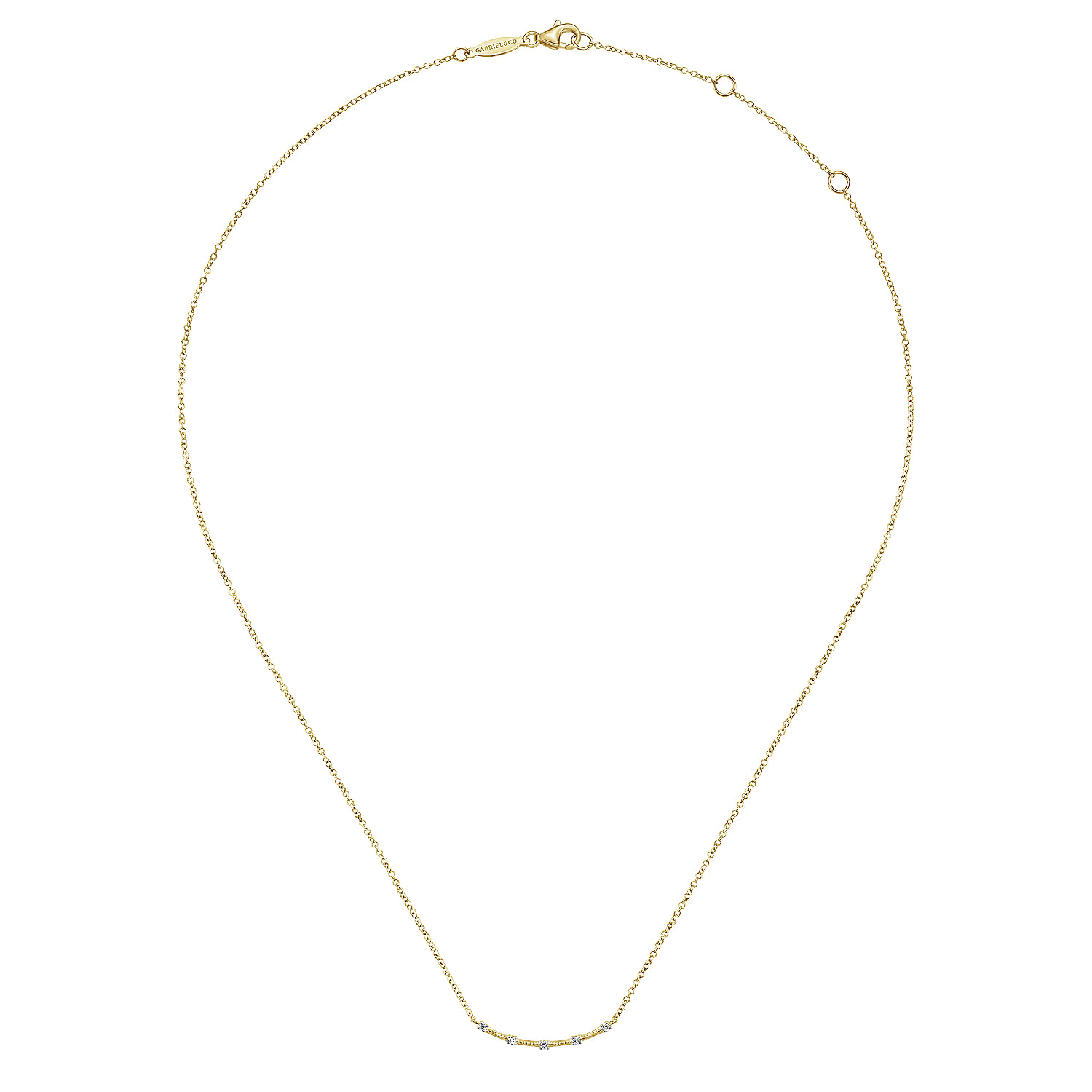 14K Yellow Gold Diamond Stations Bar Necklace - 0.06 ct - Shot 2