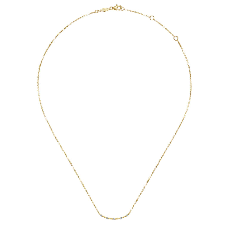 14K Yellow Gold Diamond Stations Bar Necklace - 0.06 ct - Shot 2