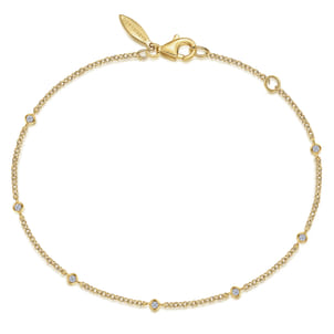 14K Yellow Gold Diamond Stations Chain Bracelet
